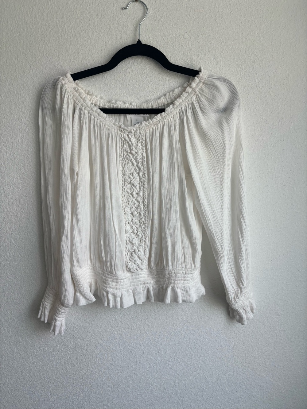 Planet Gold Ivory Peasant Blouse with Crochet Front